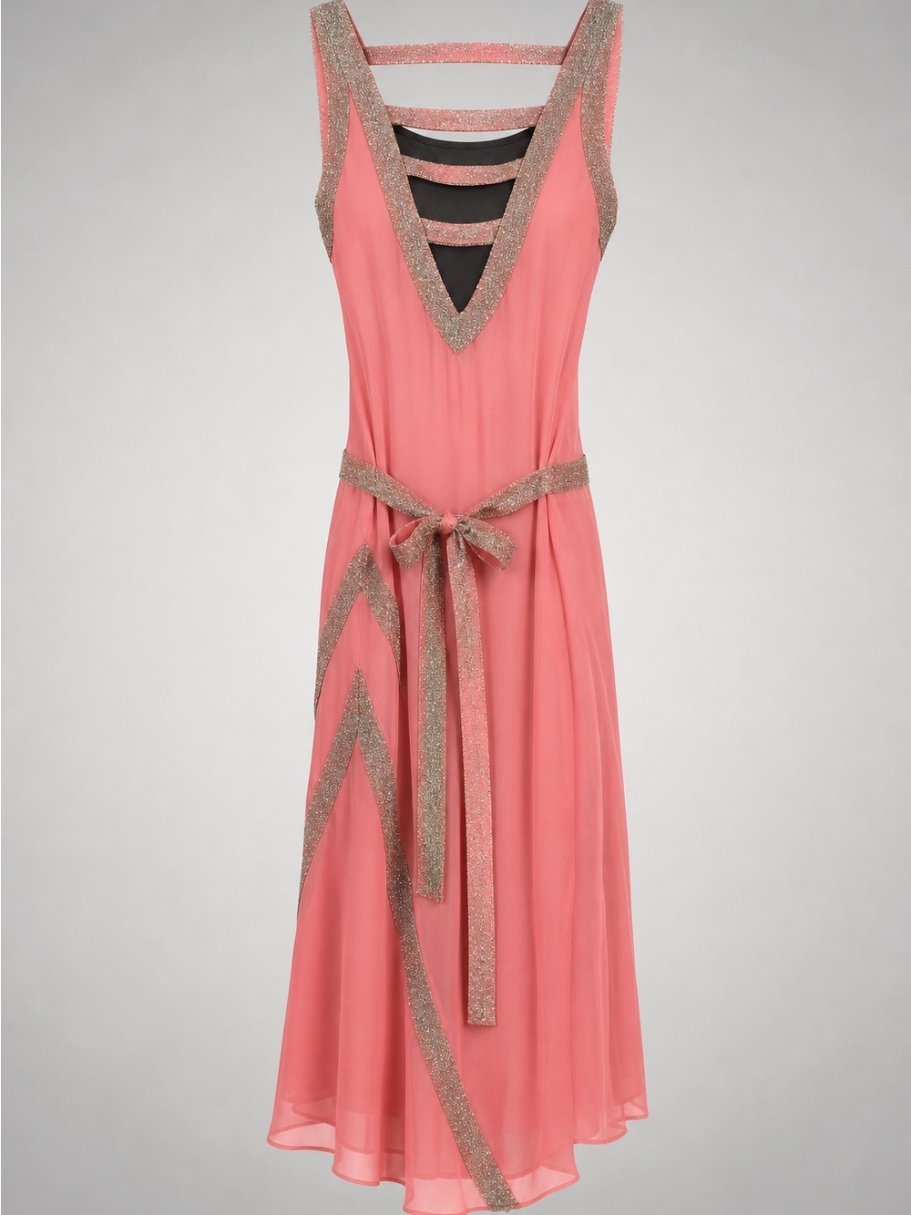 NU Coral Pink Sleeveless Maxi Dress with Gold Metallic Trim